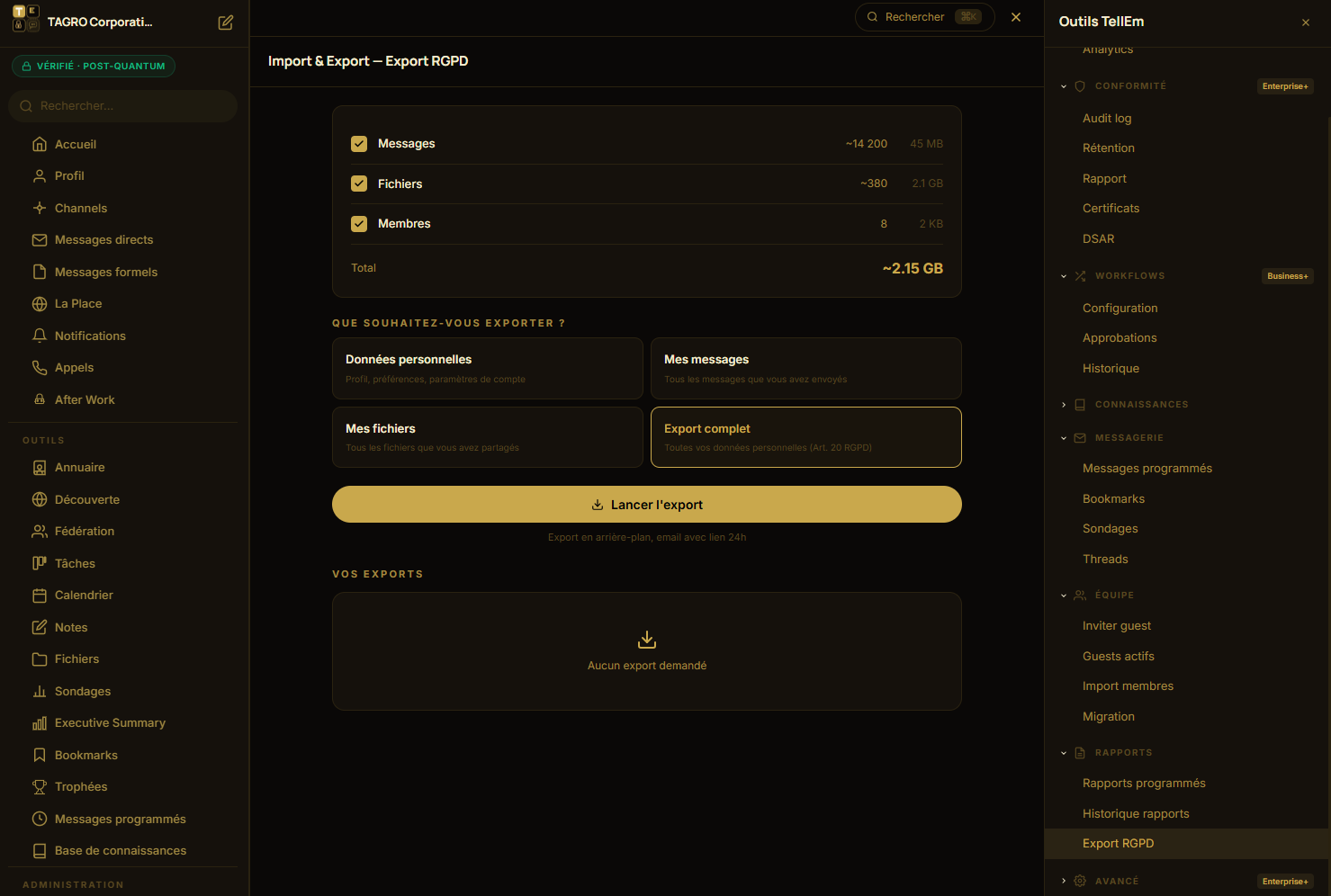 Export RGPD